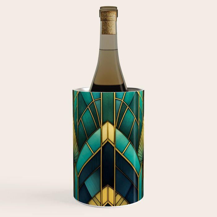 Gatsby Inspired Dark Green Gold Art Deco Pattern Wine Chiller Gallery Image 1