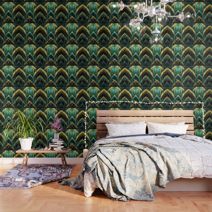 Gatsby Inspired Dark Green Gold Art Deco Pattern Wallpaper Gallery Image 1