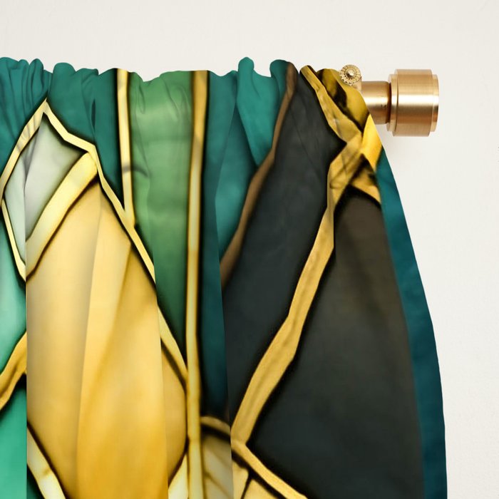 Gatsby Inspired Dark Green Gold Art Deco Pattern Window Curtain Gallery Image 2