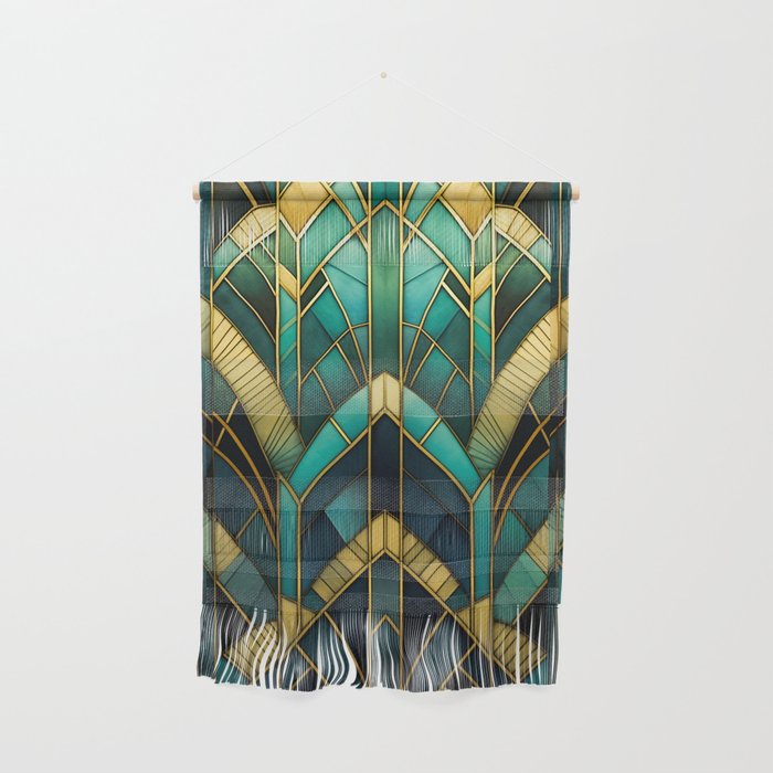 Gatsby Inspired Dark Green Gold Art Deco Pattern Wall Hanging Gallery Image 1