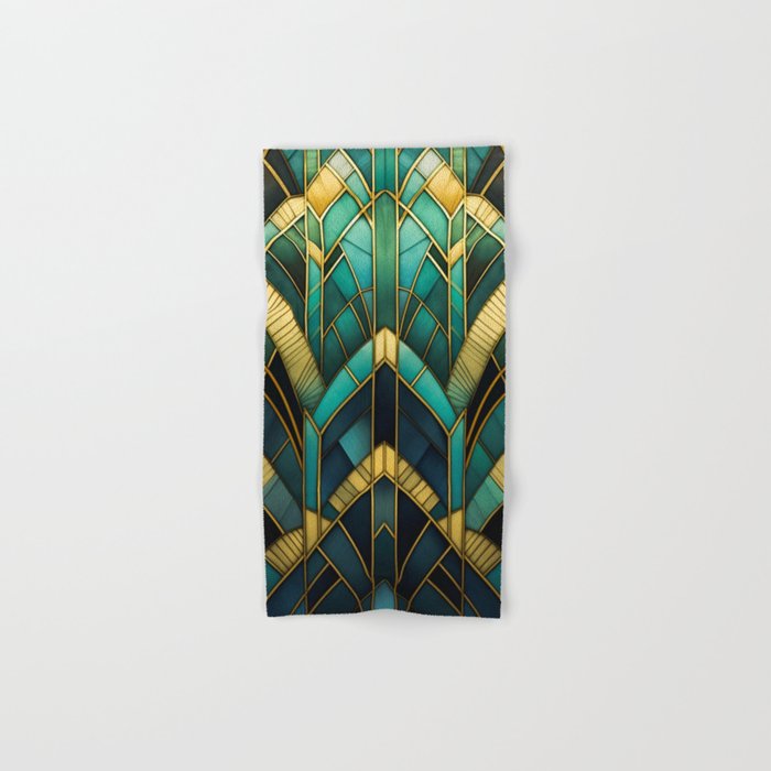Gatsby Inspired Dark Green Gold Art Deco Pattern Bath Towel Gallery Image 1