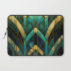 Gatsby Inspired Dark Green Gold Art Deco Pattern Laptop Sleeve Gallery Image 1
