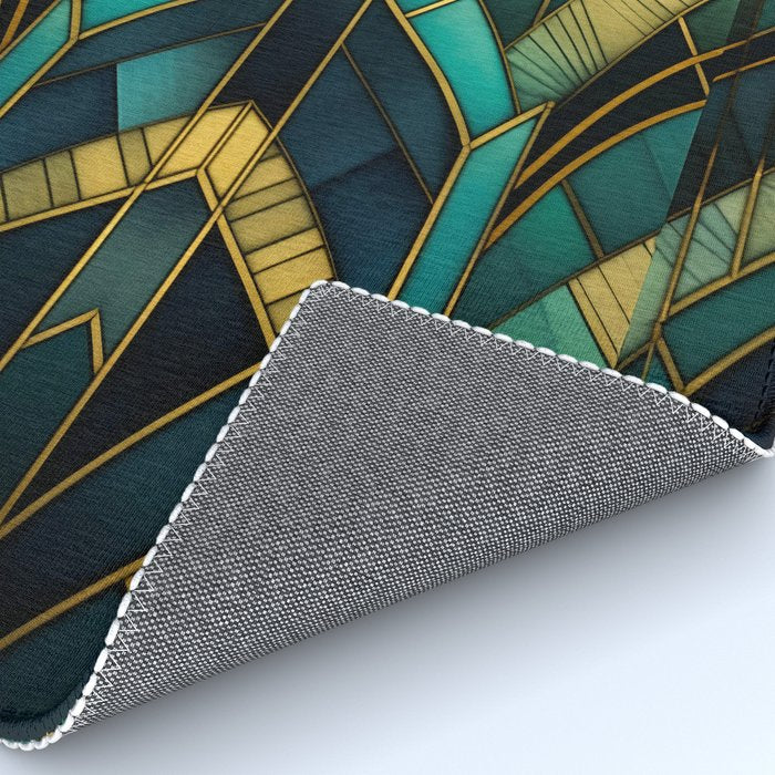 Gatsby Inspired Dark Green Gold Art Deco Pattern Rug Gallery Image 4