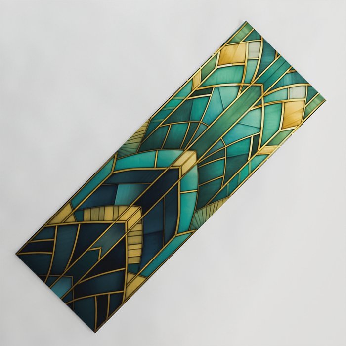 Gatsby Inspired Dark Green Gold Art Deco Pattern Yoga Mat Gallery Image 1
