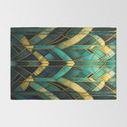 Gatsby Inspired Dark Green Gold Art Deco Pattern Rug Gallery Image 2