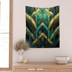 Gatsby Inspired Dark Green Gold Art Deco Pattern Wall Tapestry Gallery Image 2