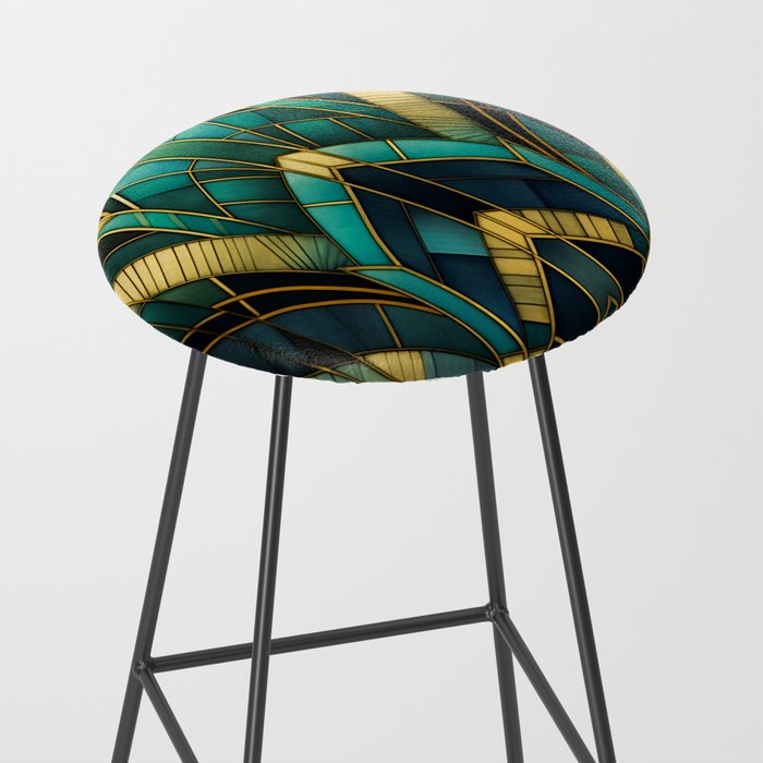 Gatsby Inspired Dark Green Gold Art Deco Pattern Stool Gallery Image 2