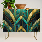 Gatsby Inspired Dark Green Gold Art Deco Pattern Credenza Gallery Image 1