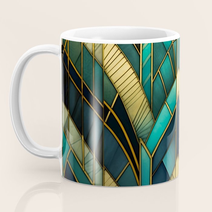 Gatsby Inspired Dark Green Gold Art Deco Pattern Coffee Mug Gallery Image 3