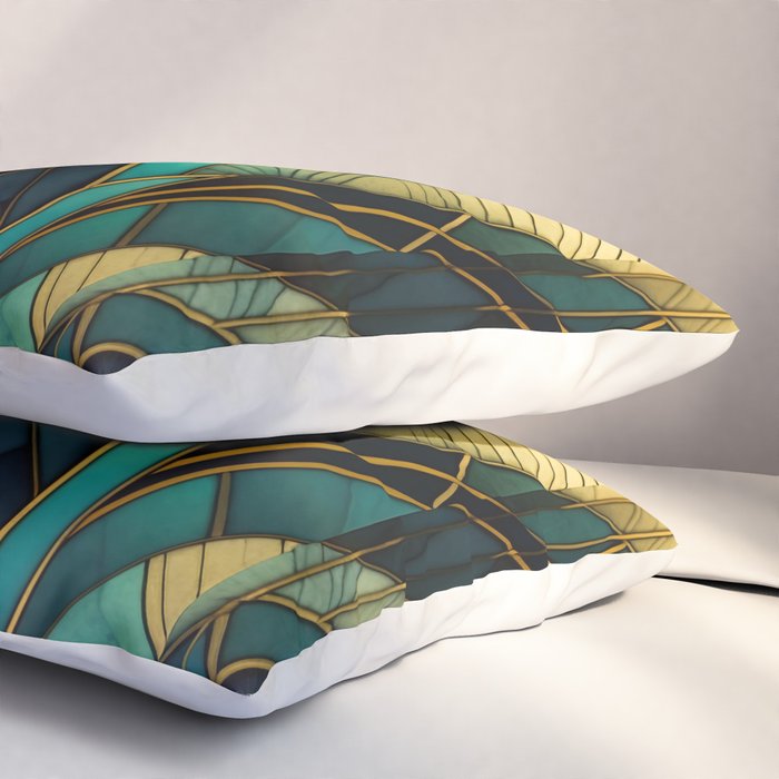 Gatsby Inspired Dark Green Gold Art Deco Pattern Pillow Sham Gallery Image 3