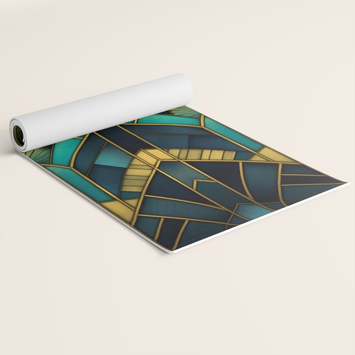 Gatsby Inspired Dark Green Gold Art Deco Pattern Yoga Mat Gallery Image 2