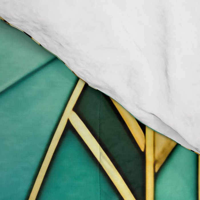 Gatsby Inspired Dark Green Gold Art Deco Pattern Comforter Gallery Image 4