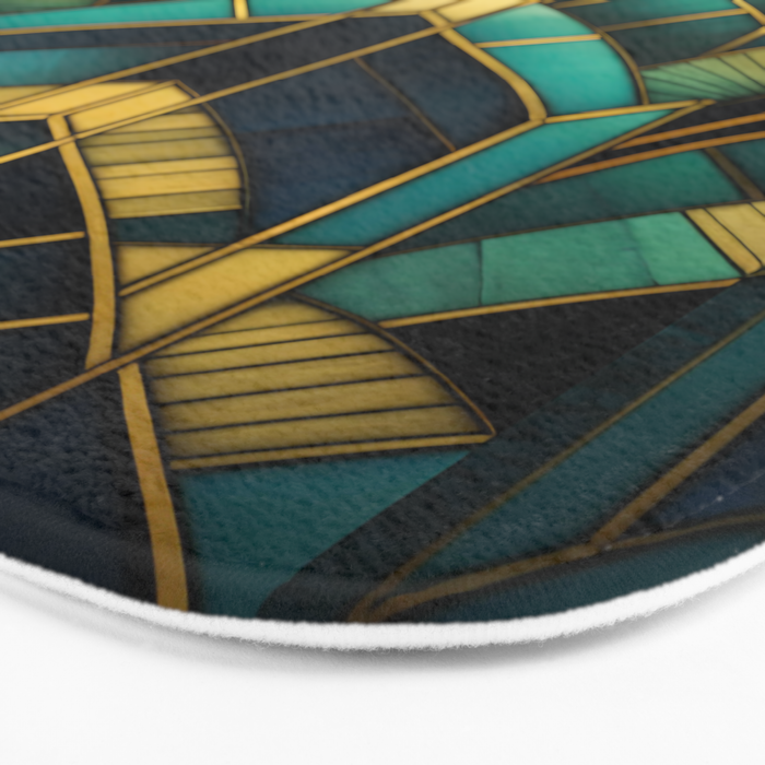 Gatsby Inspired Dark Green Gold Art Deco Pattern Bath Mat Gallery Image 3