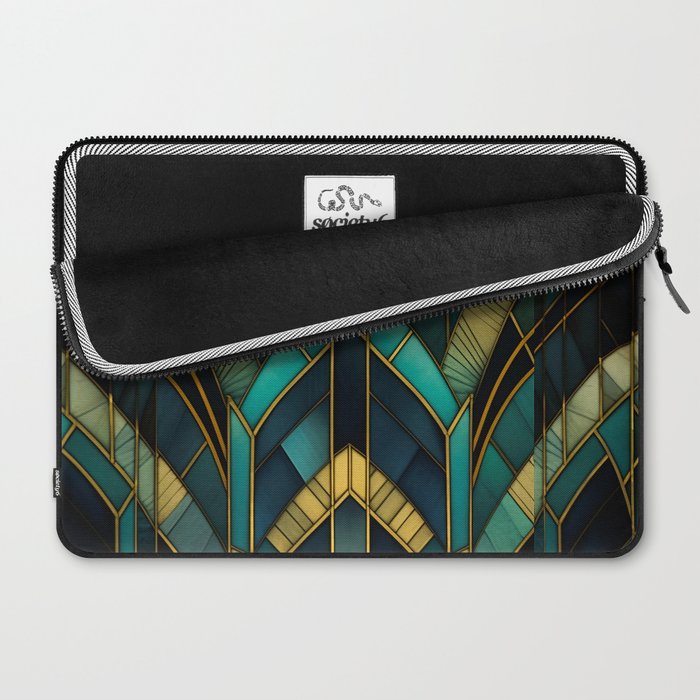 Gatsby Inspired Dark Green Gold Art Deco Pattern Laptop Sleeve Gallery Image 2