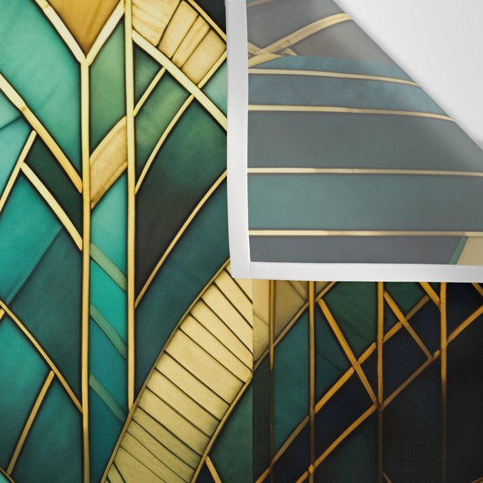 Gatsby Inspired Dark Green Gold Art Deco Pattern Wall Tapestry Gallery Image 3