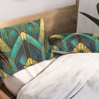 Gatsby Inspired Dark Green Gold Art Deco Pattern Pillow Sham Gallery Image 2