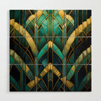 Gatsby Inspired Dark Green Gold Art Deco Pattern Wood Wall Art Gallery Image 1