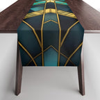 Gatsby Inspired Dark Green Gold Art Deco Pattern Table Runner Gallery Image 1
