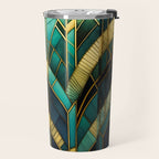 Gatsby Inspired Dark Green Gold Art Deco Pattern Travel Mug Gallery Image 2