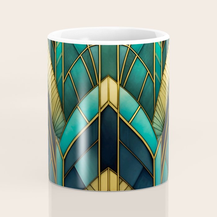 Gatsby Inspired Dark Green Gold Art Deco Pattern Coffee Mug Gallery Image 4