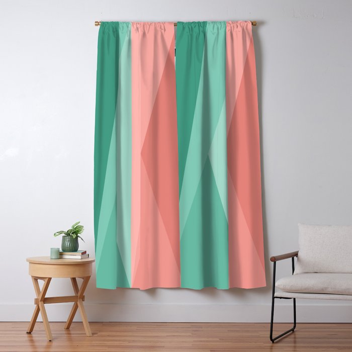 Geometric Triangles VII Pink and Green Window Curtain Gallery Image 1