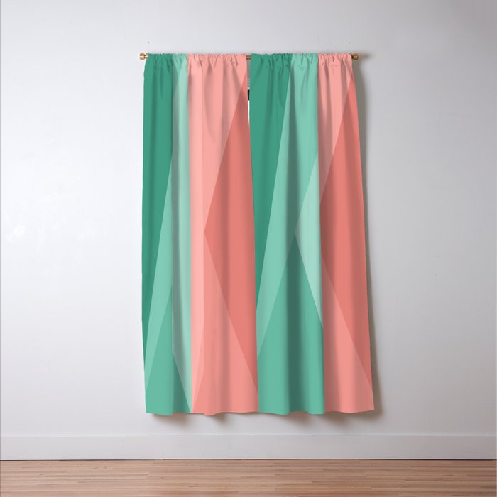Geometric Triangles VII Pink and Green Window Curtain Gallery Image 3