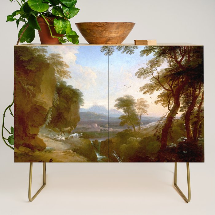 Landscape with Distant Mountains by Adriaen Van Diest Landscape Oil Painting Credenza Gallery Image 1