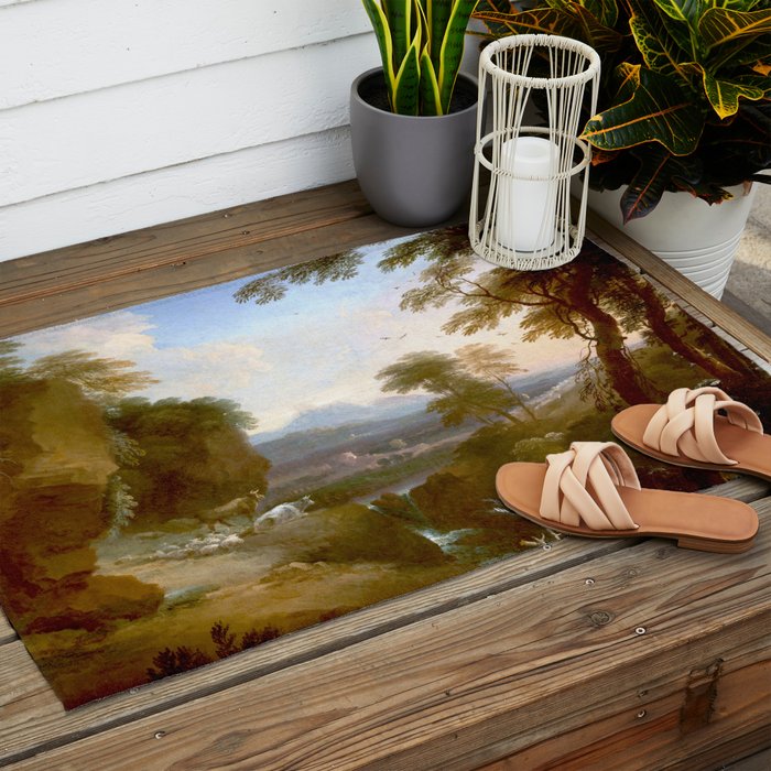 Landscape with Distant Mountains by Adriaen Van Diest Landscape Oil Painting Outdoor Rug Gallery Image 2
