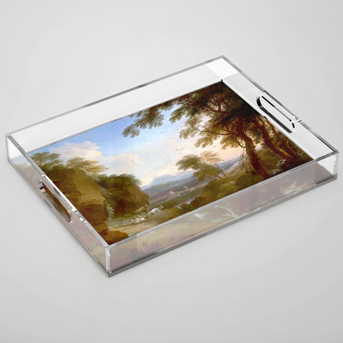 Landscape with Distant Mountains by Adriaen Van Diest Landscape Oil Painting Acrylic Tray Gallery Image 1