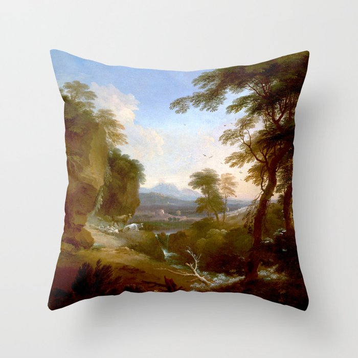 Landscape with Distant Mountains by Adriaen Van Diest Landscape Oil Painting Throw Pillow Gallery Image 1