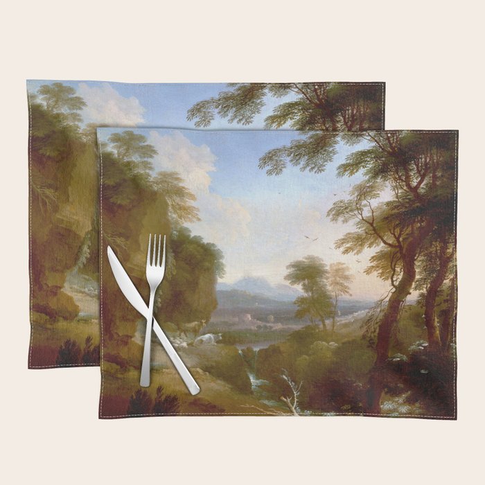Landscape with Distant Mountains by Adriaen Van Diest Landscape Oil Painting Placemat Gallery Image 1