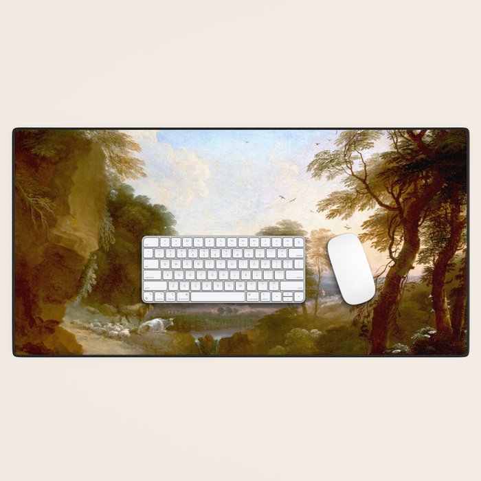 Landscape with Distant Mountains by Adriaen Van Diest Landscape Oil Painting Desk Mat Gallery Image 1