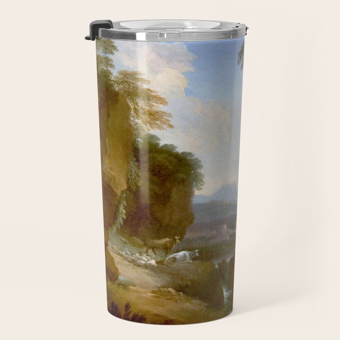 Landscape with Distant Mountains by Adriaen Van Diest Landscape Oil Painting Travel Mug Gallery Image 3