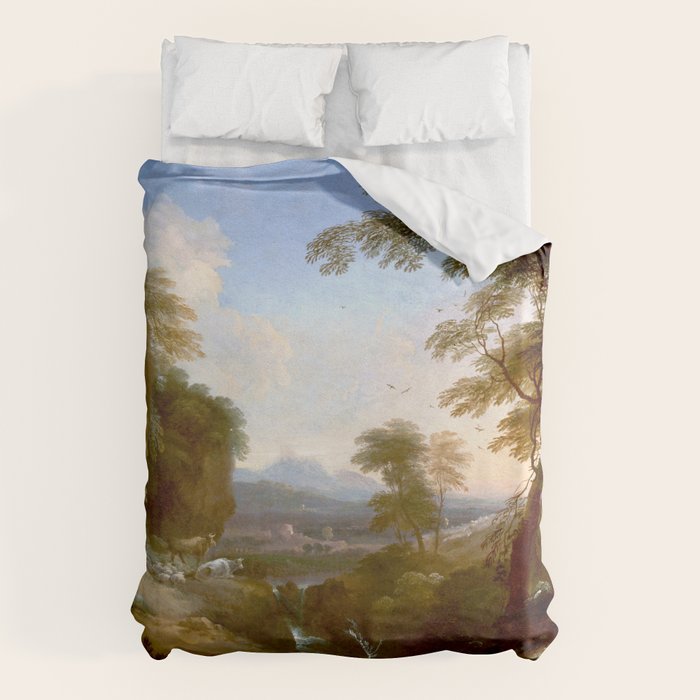 Landscape with Distant Mountains by Adriaen Van Diest Landscape Oil Painting Duvet Cover Gallery Image 6