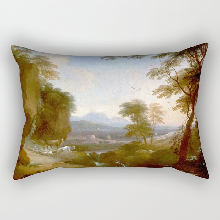 Landscape with Distant Mountains by Adriaen Van Diest Landscape Oil Painting Rectangular Pillow Gallery Image 1