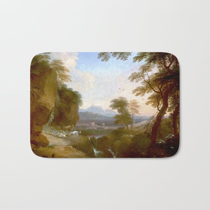 Landscape with Distant Mountains by Adriaen Van Diest Landscape Oil Painting Bath Mat Gallery Image 1