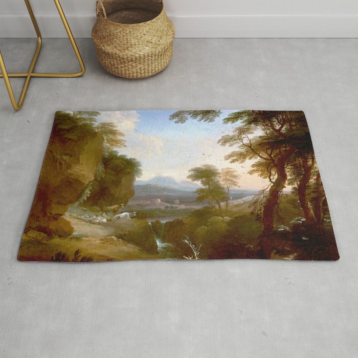 Landscape with Distant Mountains by Adriaen Van Diest Landscape Oil Painting Rug Gallery Image 1