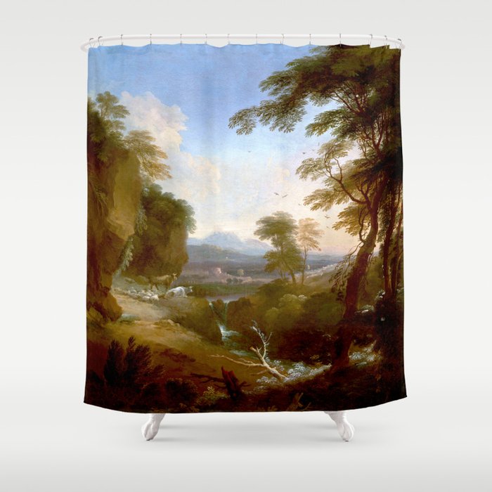 Landscape with Distant Mountains by Adriaen Van Diest Landscape Oil Painting Shower Curtain Gallery Image 1