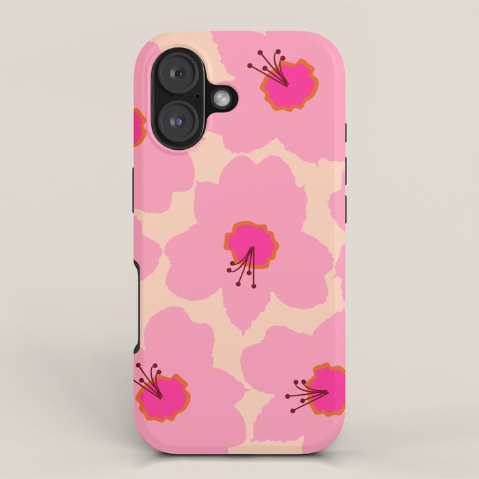 Orange And Pink Retro Floral iPhone Case Gallery Image 1