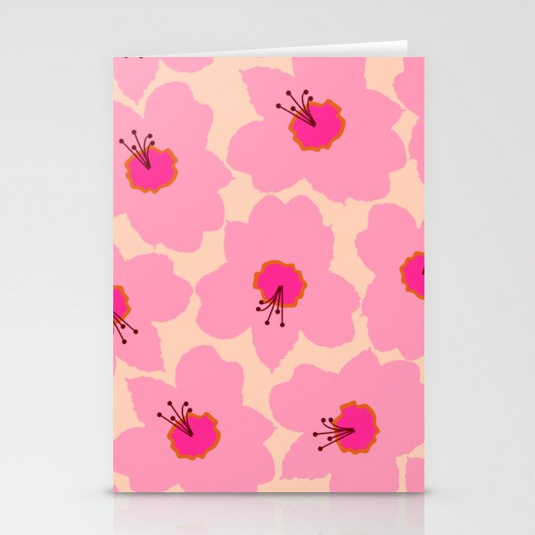 Orange And Pink Retro Floral Stationery Card Gallery Image 1