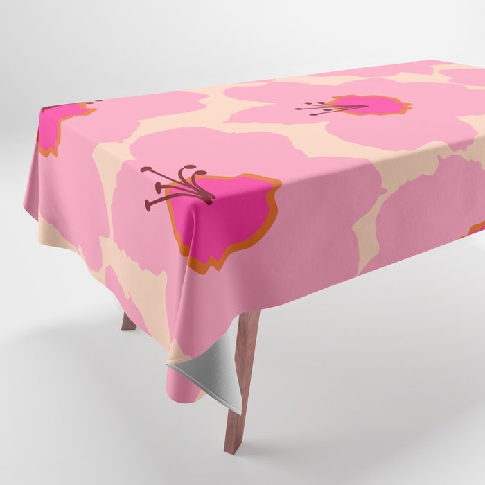 Orange And Pink Retro Floral Tablecloth Gallery Image 1