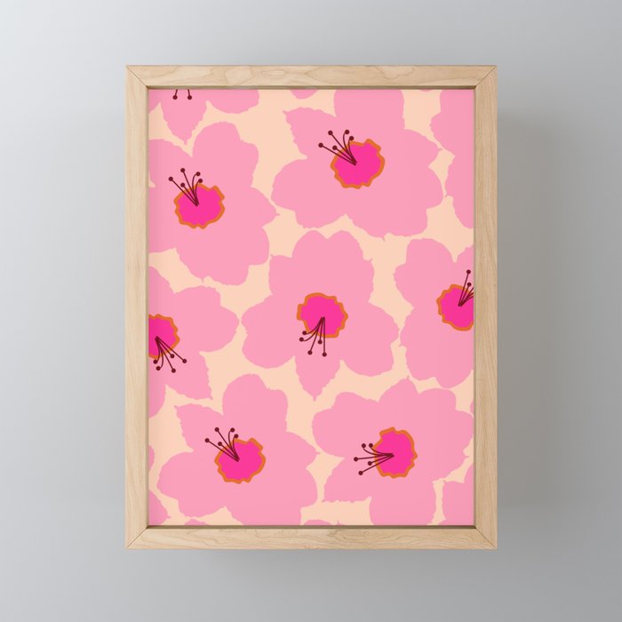 Orange And Pink Retro Floral Mini Art Print Gallery Image 1