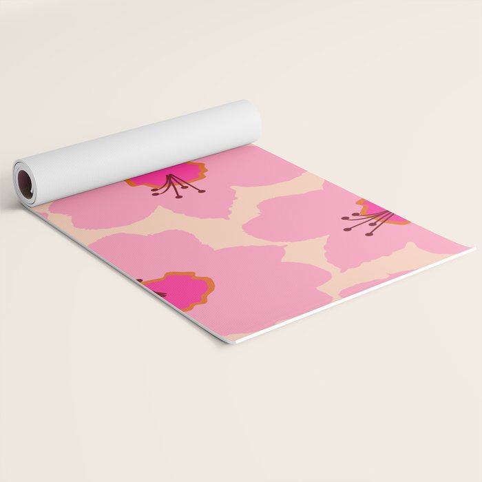Orange And Pink Retro Floral Yoga Mat Gallery Image 2