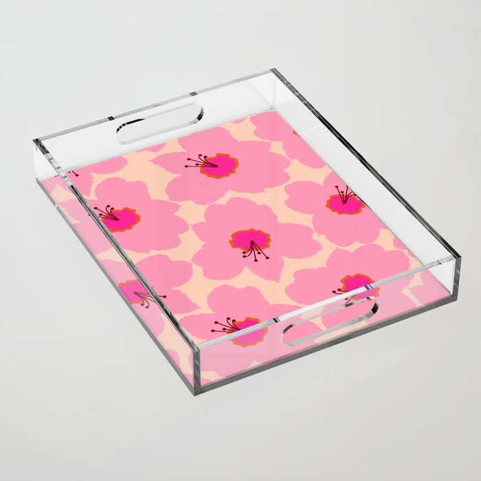 Orange And Pink Retro Floral Acrylic Tray Gallery Image 1