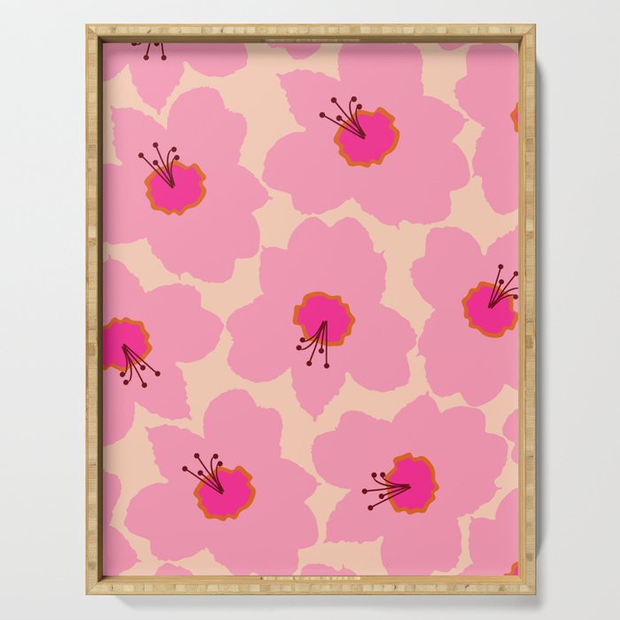 Orange And Pink Retro Floral Serving Tray Gallery Image 1
