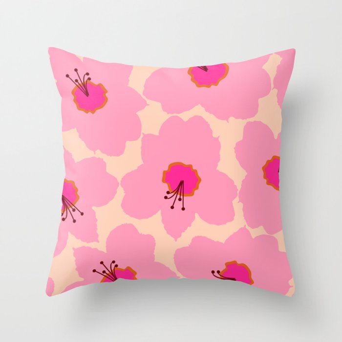 Orange And Pink Retro Floral Throw Pillow Gallery Image 6