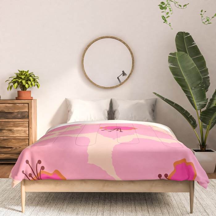 Orange And Pink Retro Floral Comforter Gallery Image 3
