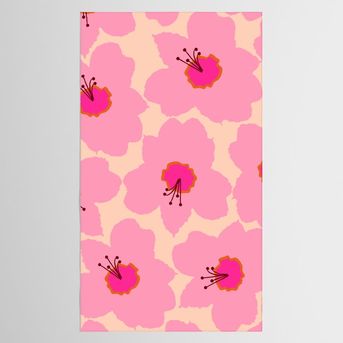 Orange And Pink Retro Floral Tablecloth Gallery Image 2