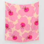 Orange And Pink Retro Floral Wall Tapestry Gallery Image 4