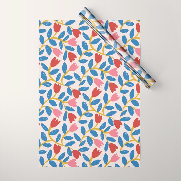 Simple Floral - Blue, Pink and Red Wrapping Paper Gallery Image 1